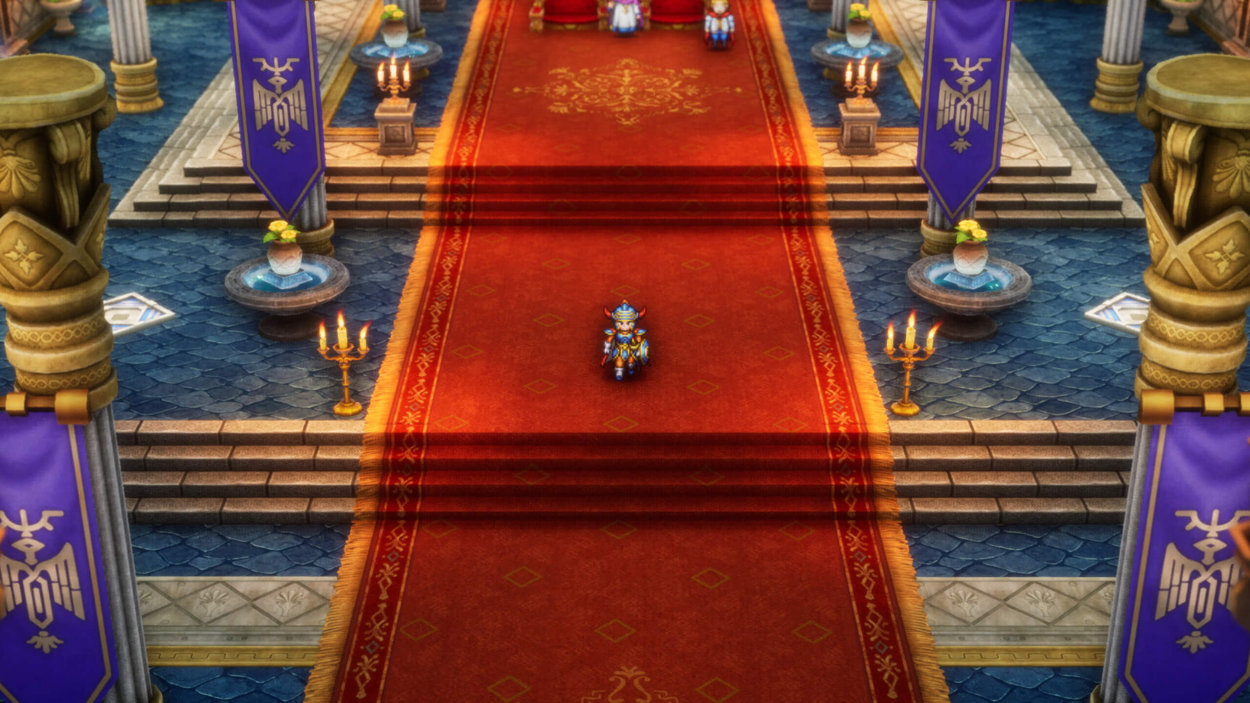 The hero standing in a throne room in Dragon Quest I & II HD-2D Remake